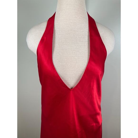 Reformation Meral Halterneck Open Back Satin Cherry Red Midi Dress Size XL - Picture 5 of 9